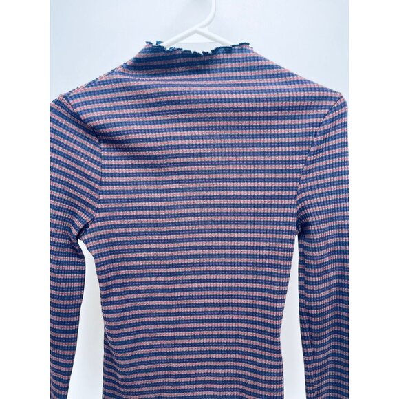 LEVI'S XS Women's Flora Retro Stripe Rib Mock neck Long Sleeve Shirt Purple New - Picture 3 of 11